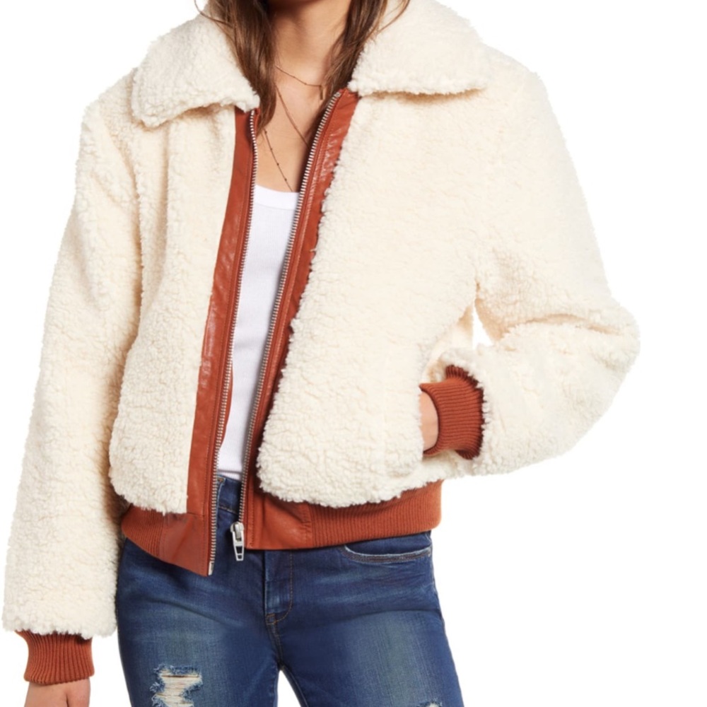 Faux shearling crop jacket